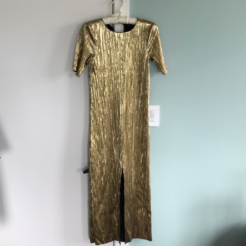 Zara gold lame pleated evening dress